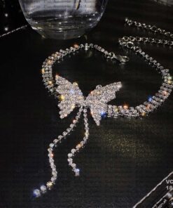 Vc174 Vòng Cổ Chocker đính đá Mặt Bươm Bướm Nhẹ Nhàng Tinh Khiết